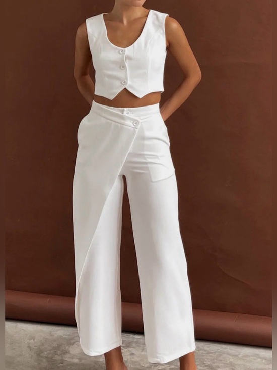 Commense Pants - COMMENSE!! Solid Asymmetrical Straight Leg Pants Set